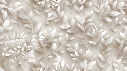 Poster - This seamless pattern features intricately embossed grey leaves on a simple background, ideal for modern and stylish designs SEAMLESS PATTERN