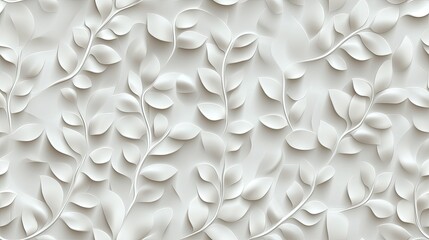 Poster - This seamless pattern features intricately embossed grey leaves on a simple background, ideal for modern and stylish designs SEAMLESS PATTERN