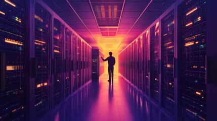 Poster - Data center operations enhancing efficiency in technology server room photography futuristic wide angle cybersecurity concepts