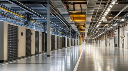 Poster - Data center operations high-tech facility digital infrastructure modern environment wide-angle view efficiency concept