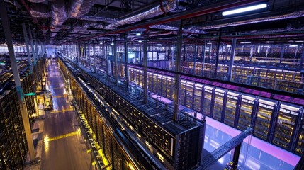 Poster - Data center operations high-tech management urban location industrial content modern environment aerial view digital infrastructure