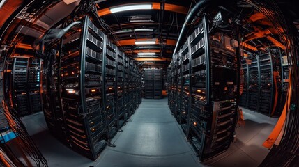 Poster - Data center operations modern facility digital infrastructure high-tech environment wide-angle view server management