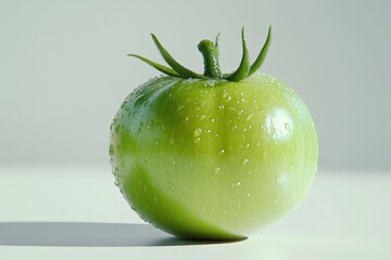 Wall Mural - close-up of a green tomato with water droplets