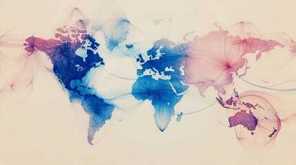 Poster - Global connectivity map illustration artistic representation vibrant colors creative modern concept