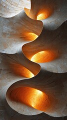 Poster - Abstract mocha mousse rocks layered spirally in a serene interior space artistic warm glow