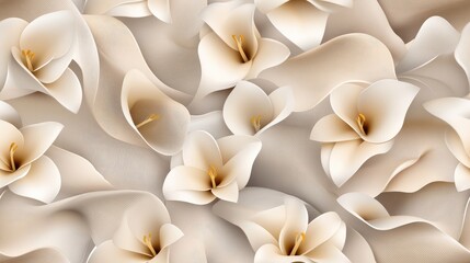 Poster - This design features a seamless pattern of lily flowers in subtle light brown tones, presenting a sophisticated and elegant aesthetic SEAMLESS PATTERN