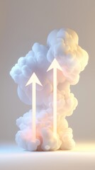 Poster - Glowing neon arrows ascending from abstract cloud formation digital art minimalist environment high-contrast view
