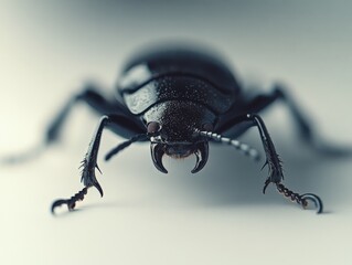 close up of a black beetle with large mandibles