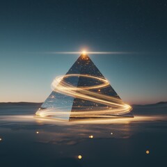 Poster - Dynamic abstract flowing ribbons of light forming a pyramid digital art surreal landscape futuristic viewpoint