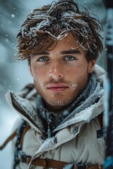 Wall Mural - Close-up of a young male model in a designer's eyewear collection, showcasing the fashion-forward frames and modern style