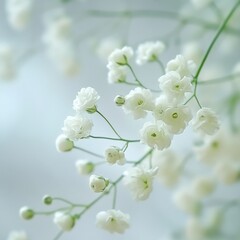 Wall Mural - close up of delicate white flowers on a stem