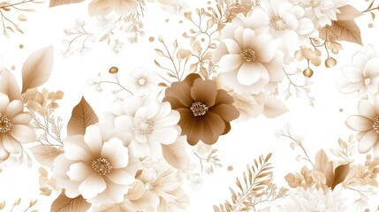 Wall Mural - Intricate floral design displays luxurious golden line art with carnations and peonies, perfect for product packaging or invitations SEAMLESS PATTERN