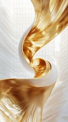 Poster - Abstract golden spirals breaking through white background digital art modern aesthetics minimalistic style high angle view