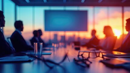 Poster - Meeting at sunset in a modern conference room