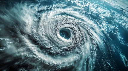 Wall Mural - a powerful cyclone spirals through the ocean, showcasing its impressive eye and swirling clouds from