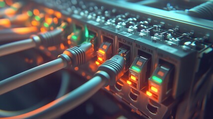 Poster - Ethernet cables connecting to network switch ports in data center