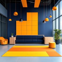 Sticker - Modern Open Space Office with Blue and Orange Interior Design