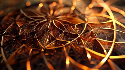 Aufkleber - A close-up of an intricate golden metallic fractal design with glowing highlights and complex geometry. Ideal for abstract, futuristic, and decorative concepts. AI generated.