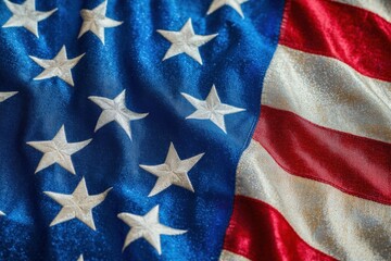 Wall Mural - close-up of an american flag showing the stars and stripes