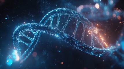 Glowing DNA double helix abstract background.