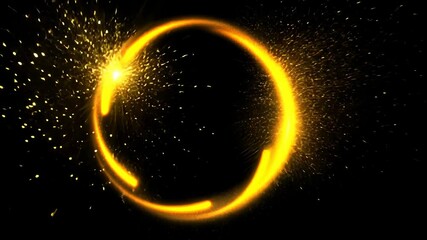 Poster - Mesmerizing golden light trails swirl against a black backdrop. Sparkling particles evoke elegance and luxury. Dynamic abstract background video.