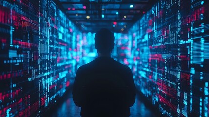 Poster - Person Silhouetted Against A Wall Of Binary Code
