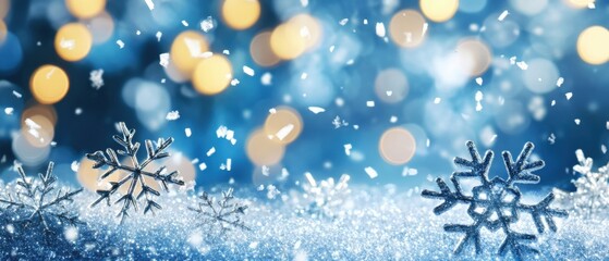 sparkling winter background with snowflakes and bokeh lights