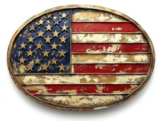 Wall Mural - distressed american flag art with a gold trim.