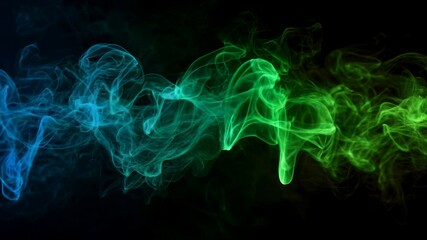 Poster - A mesmerizing swirl of blue and green smoke dances elegantly against a dark backdrop. The vibrant colors blend beautifully, creating a captivating visual experience.