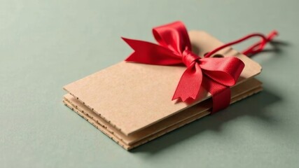 Cardboard gift tag with text and red bow