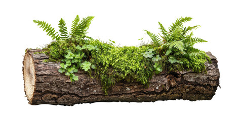 Wall Mural - log with moss and ferns isolated on transparent background