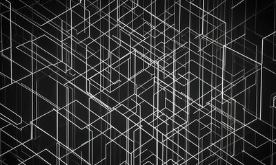 Poster - Abstract Geometric Grid Network Digital Art Background White Lines Dark Background