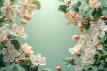 Poster - A bunch of colorful flowers grows on a tree branch, with green leaves and branches in the background