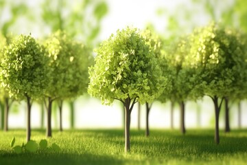 Poster - A group of trees standing in a lush green grass, surrounded by nature