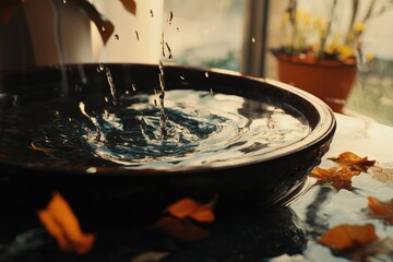 Poster - A bowl filled with water placed on a table