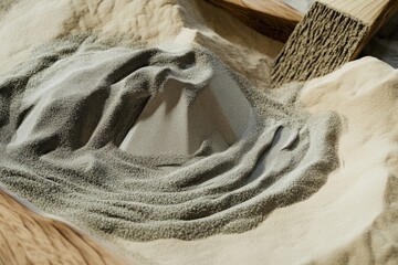 Poster - A pile of sand sits atop a wooden table, perfect for decorative or educational purposes