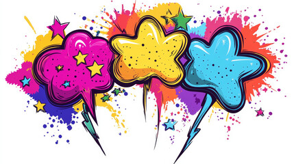 Aufkleber - Set of colorful explosion stars. Comic burst, bursting star, starburst speech bubbles. Star sticker, burst speech balloon. Comic book, vector boom or explosion. Communication concept.