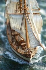 Aufkleber - A model of a sailing ship floats on calm waters, great for a maritime or nautical theme