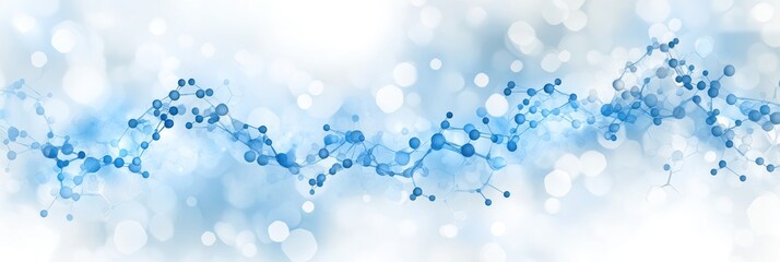 Poster - Visual of interconnected molecules in blue tones creating a dynamic background effect