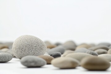 Poster - A single white and gray rock sits atop a pile of rocks, great for use in landscape or still life compositions