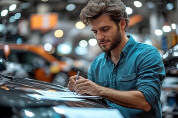 Poster - A person sitting with a piece of paper and pen, taking notes