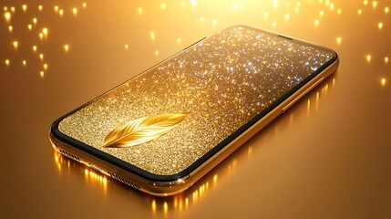 Poster - Golden Smartphone Displaying Glittering Gold Leaf Design
