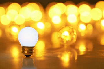 Poster - A single white light bulb sits atop a table