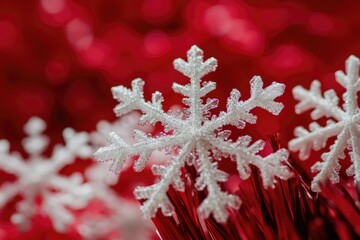 Poster - A detailed view of unique winter snowflakes, ideal for use in winter-themed designs or as a symbol of purity and innocence