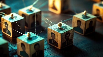 Poster - Set of wooden blocks featuring illustrations of humans