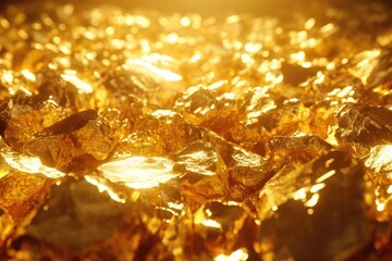 Poster - A close-up view of a cluster of golden rocks, perfect for use in designs related to wealth, luxury, or natural beauty