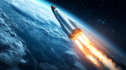 Poster - Realistic space launch of vehicles with various spaceship designs - modern rockets emitting bright engine flames and exhaust smoke. 3d vector set futuristic aerospace transport for cosmos exploration.