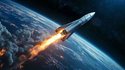 Poster - Realistic space launch of vehicles with various spaceship designs - modern rockets emitting bright engine flames and exhaust smoke. 3d vector set futuristic aerospace transport for cosmos exploration.