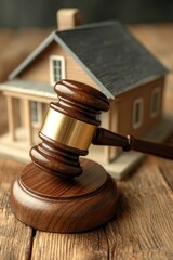 Poster - A wooden gavel sits atop a wooden table, perfect for use in various settings such as courts, meetings or offices
