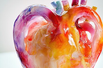 Aufkleber - A colorful glass heart sculpture on a table, perfect for use in romantic or decorative settings